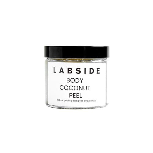 szklany słoiczek z naturalnym peelingiem do ciała Body Coconut Peel marki Labside